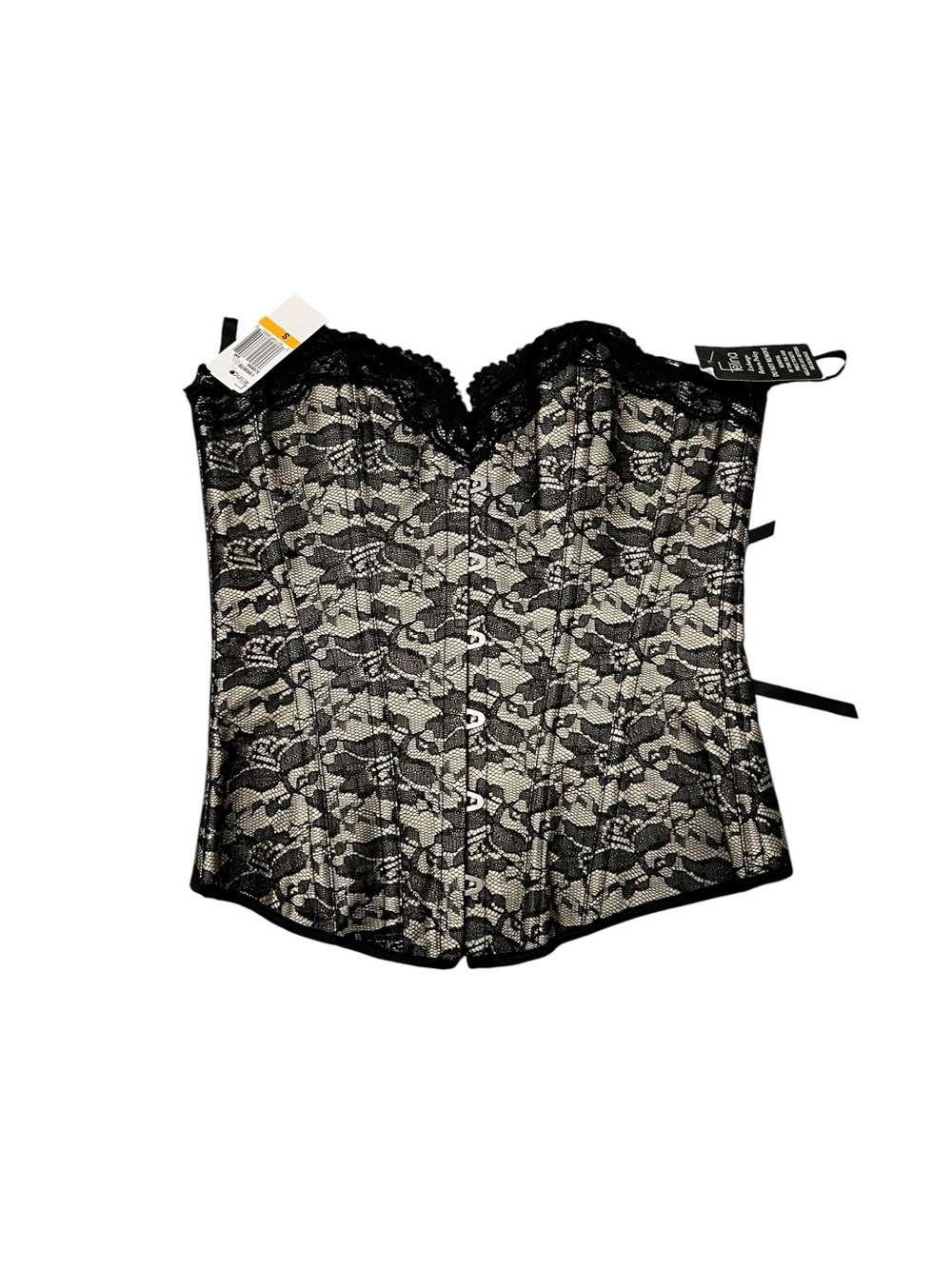 NWT Felina Women’s Small Black Lace Corset Boned Bustier Champagne Lined